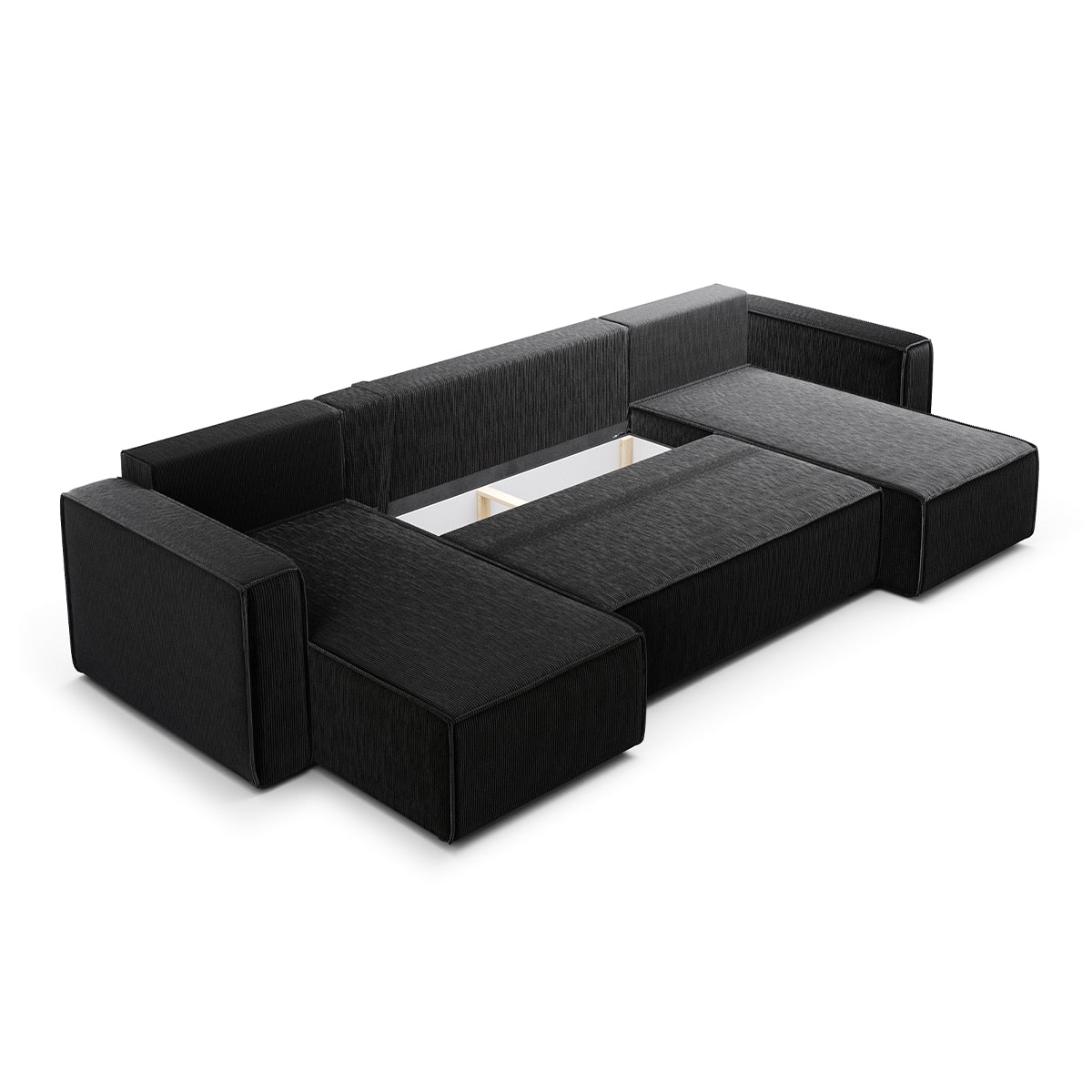 Canapé U 5 places convertible coffre Ezekiel velours côtelé Noir - vue 3