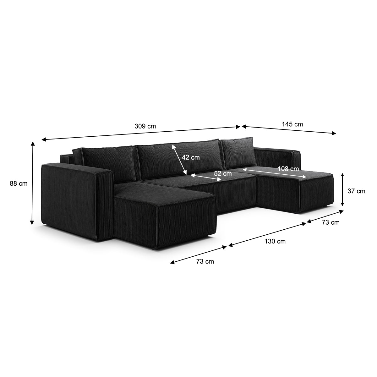 Canapé U 5 places convertible coffre Ezekiel velours côtelé Noir - vue 6