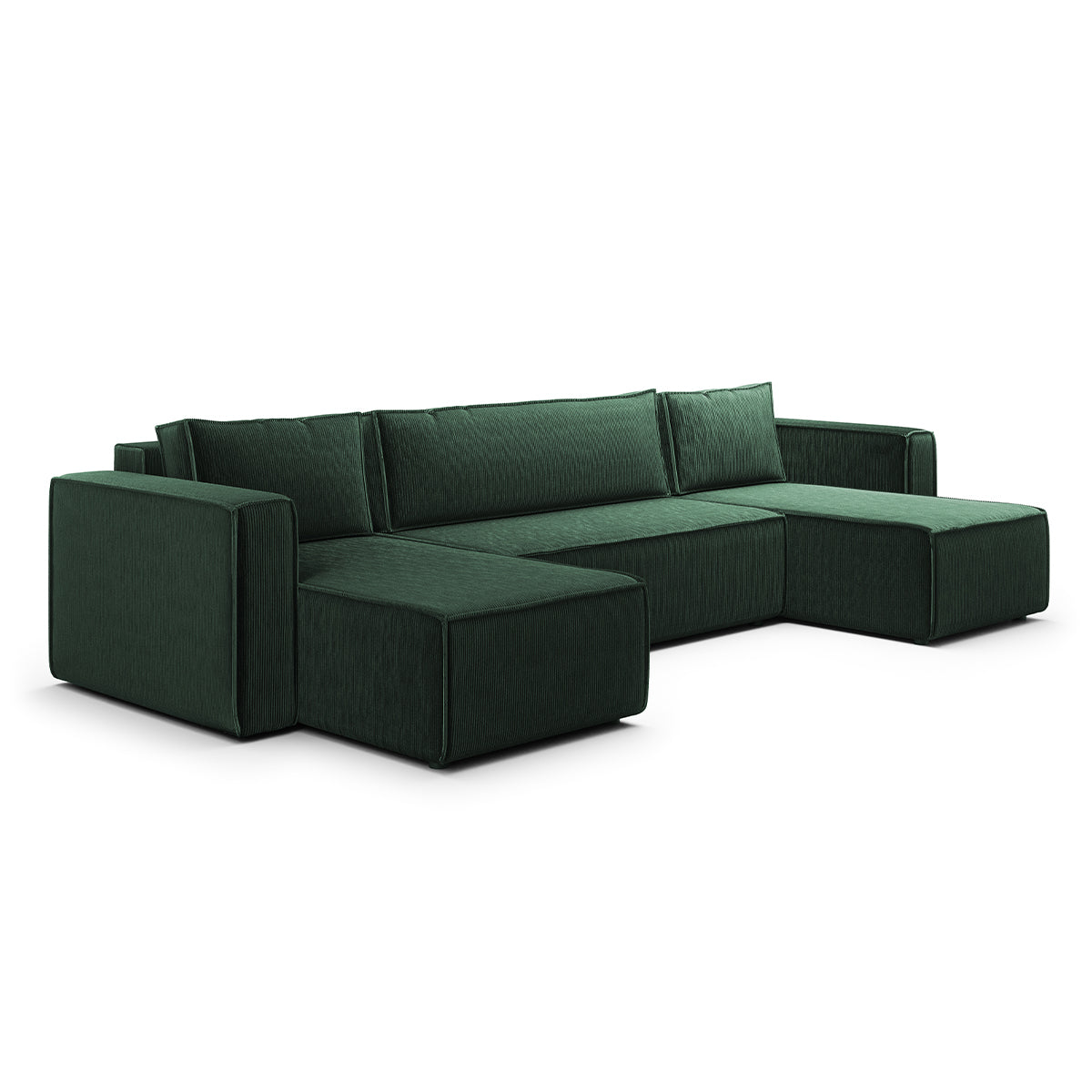 Canapé U 5 places convertible coffre Ezekiel velours côtelé Vert Sapin