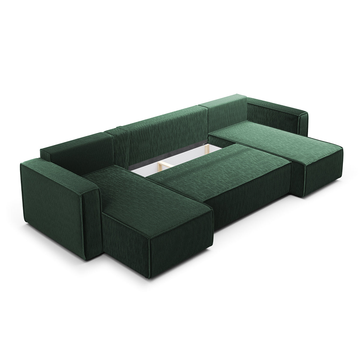 Canapé U 5 places convertible coffre Ezekiel velours côtelé Vert Sapin - vue 3