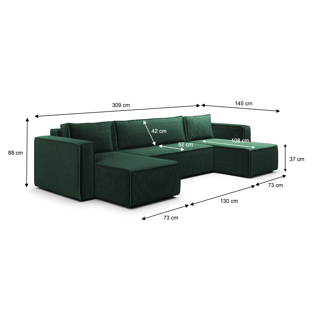Canapé U 5 places convertible coffre Ezekiel velours côtelé Vert Sapin - vue 6
