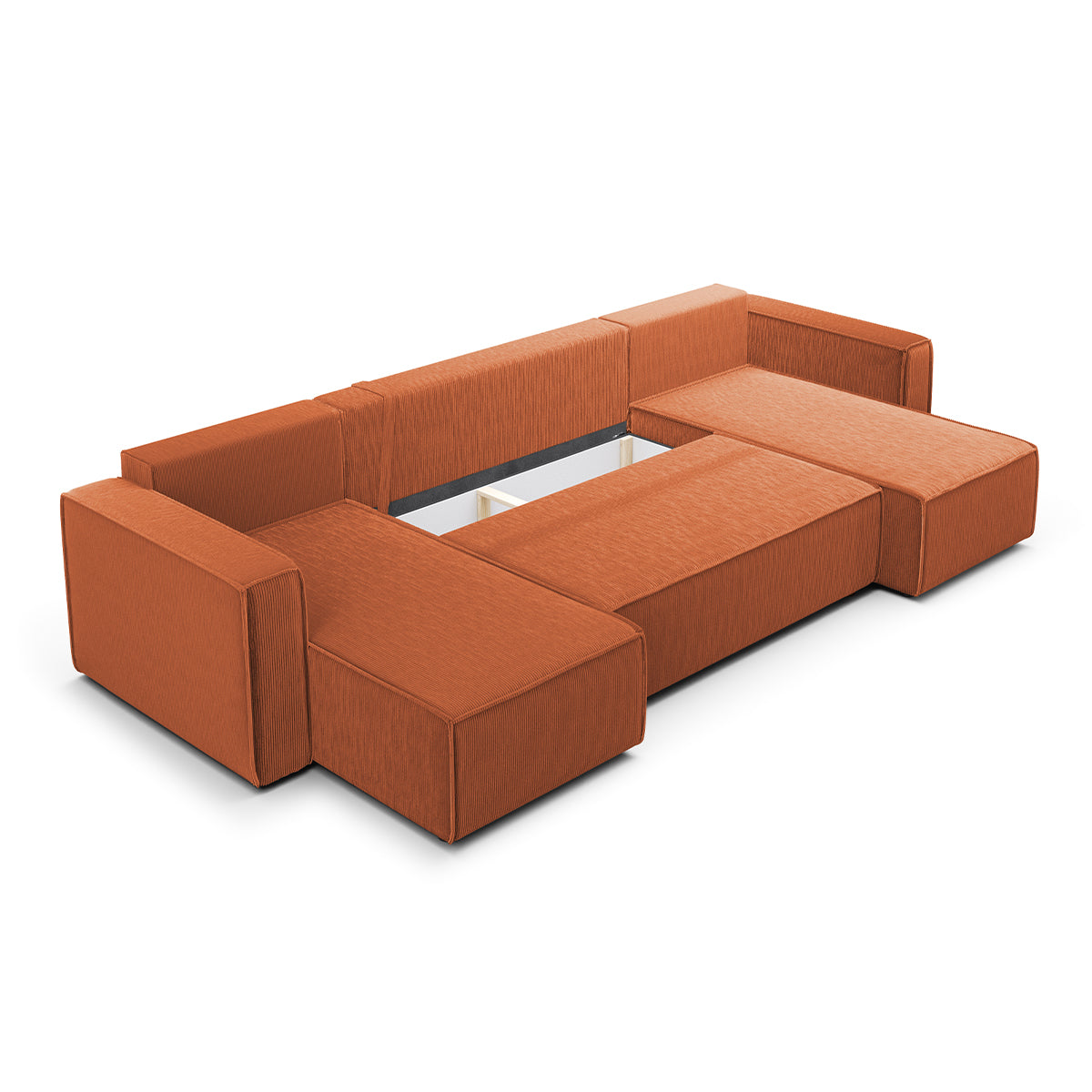 Canapé U 5 places convertible coffre Ezekiel velours côtelé Terracotta - vue 3