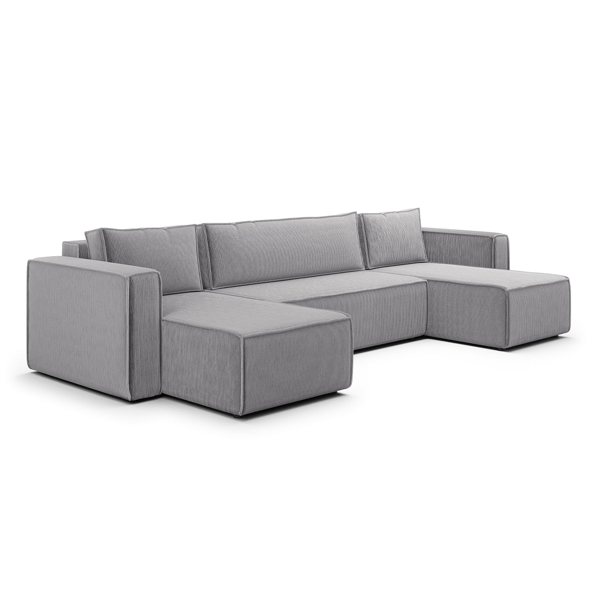 Canapé U 5 places convertible coffre Ezekiel velours côtelé Gris Clair