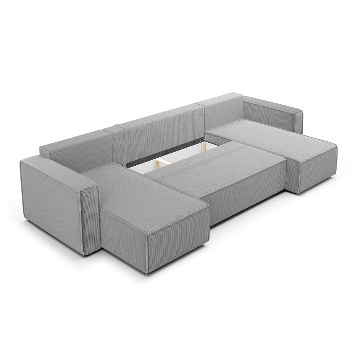 Canapé U 5 places convertible coffre Ezekiel velours côtelé Gris Clair - vue 3