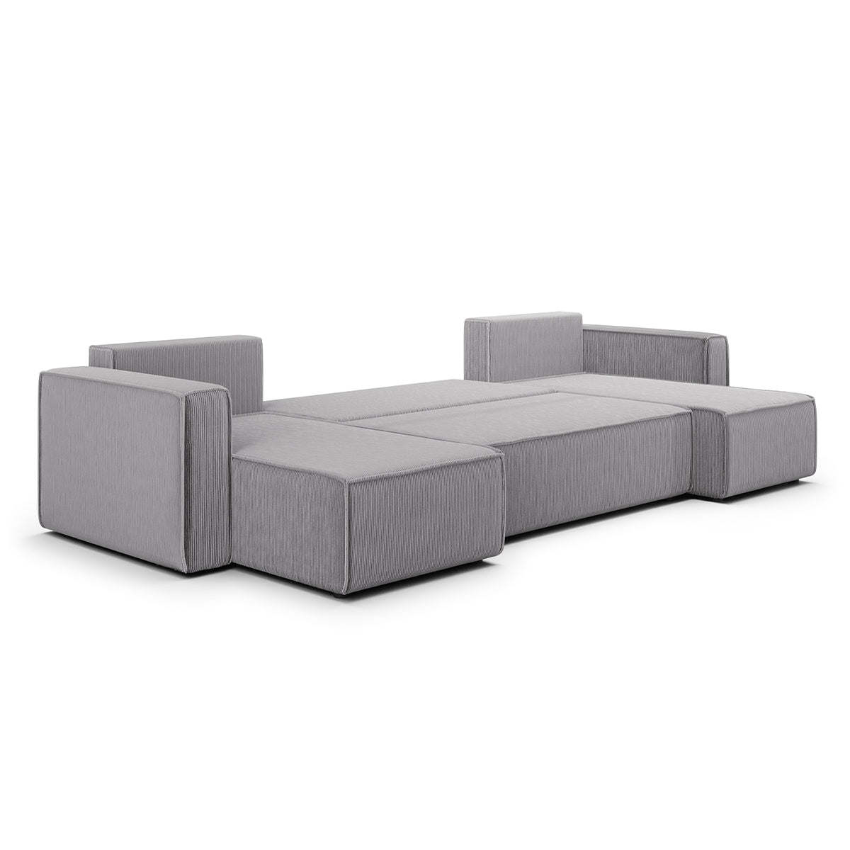 Canapé U 5 places convertible coffre Ezekiel velours côtelé Gris Clair - vue 4