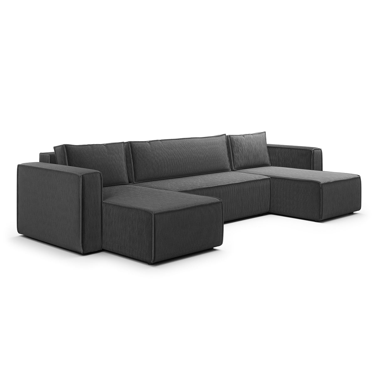 Canapé U 5 places convertible coffre Ezekiel velours côtelé Gris