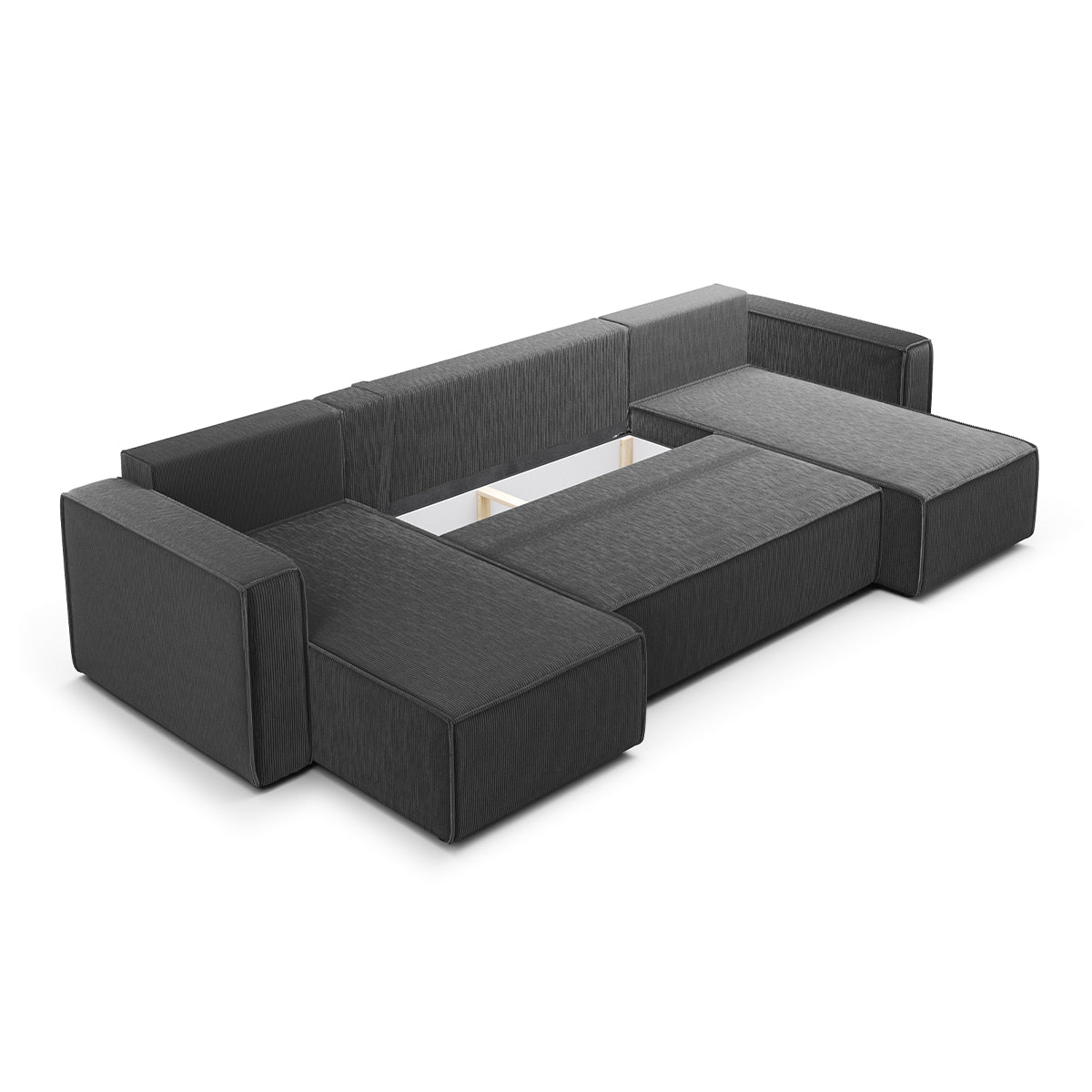 Canapé U 5 places convertible coffre Ezekiel velours côtelé Gris - vue 3