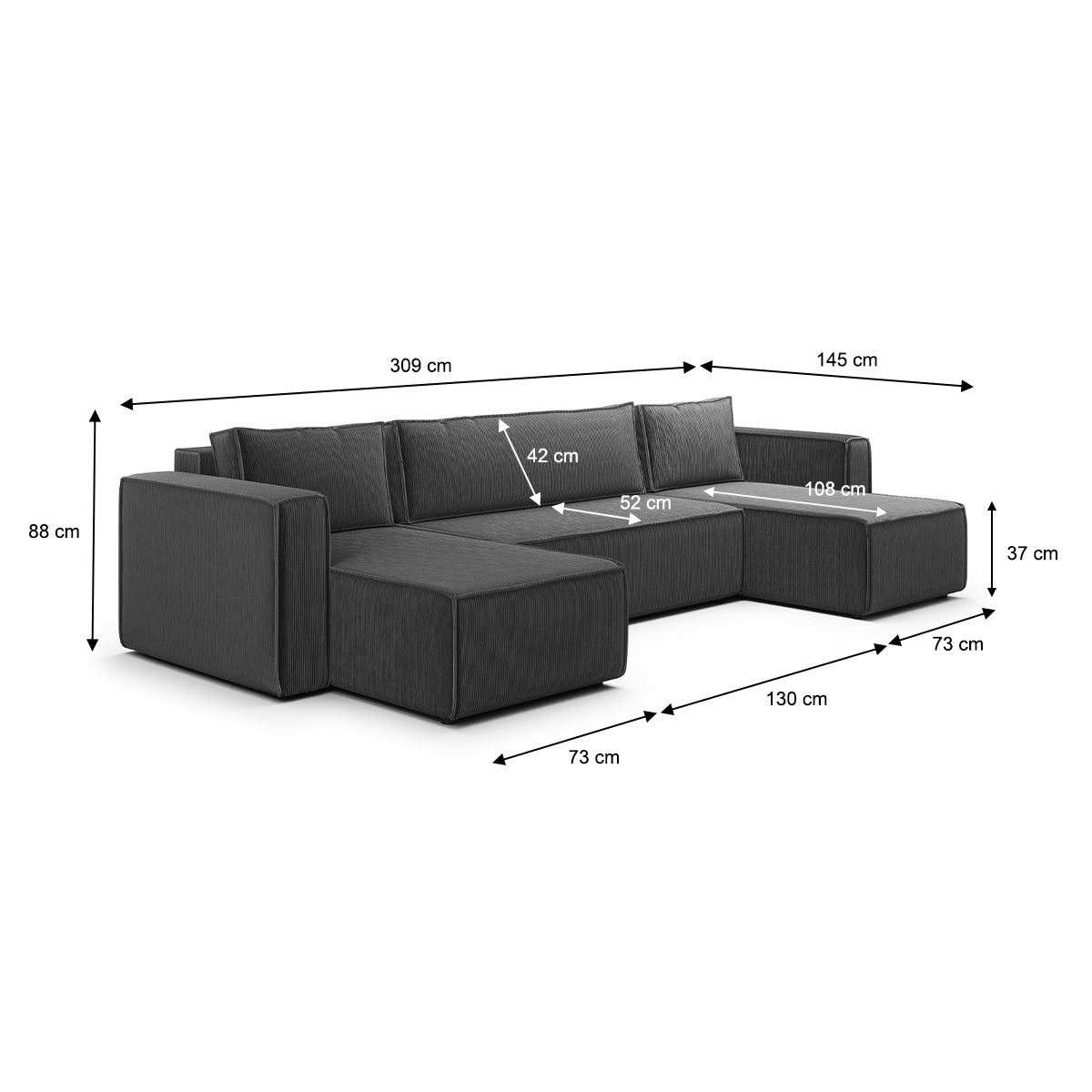 Canapé U 5 places convertible coffre Ezekiel velours côtelé Gris - vue 6