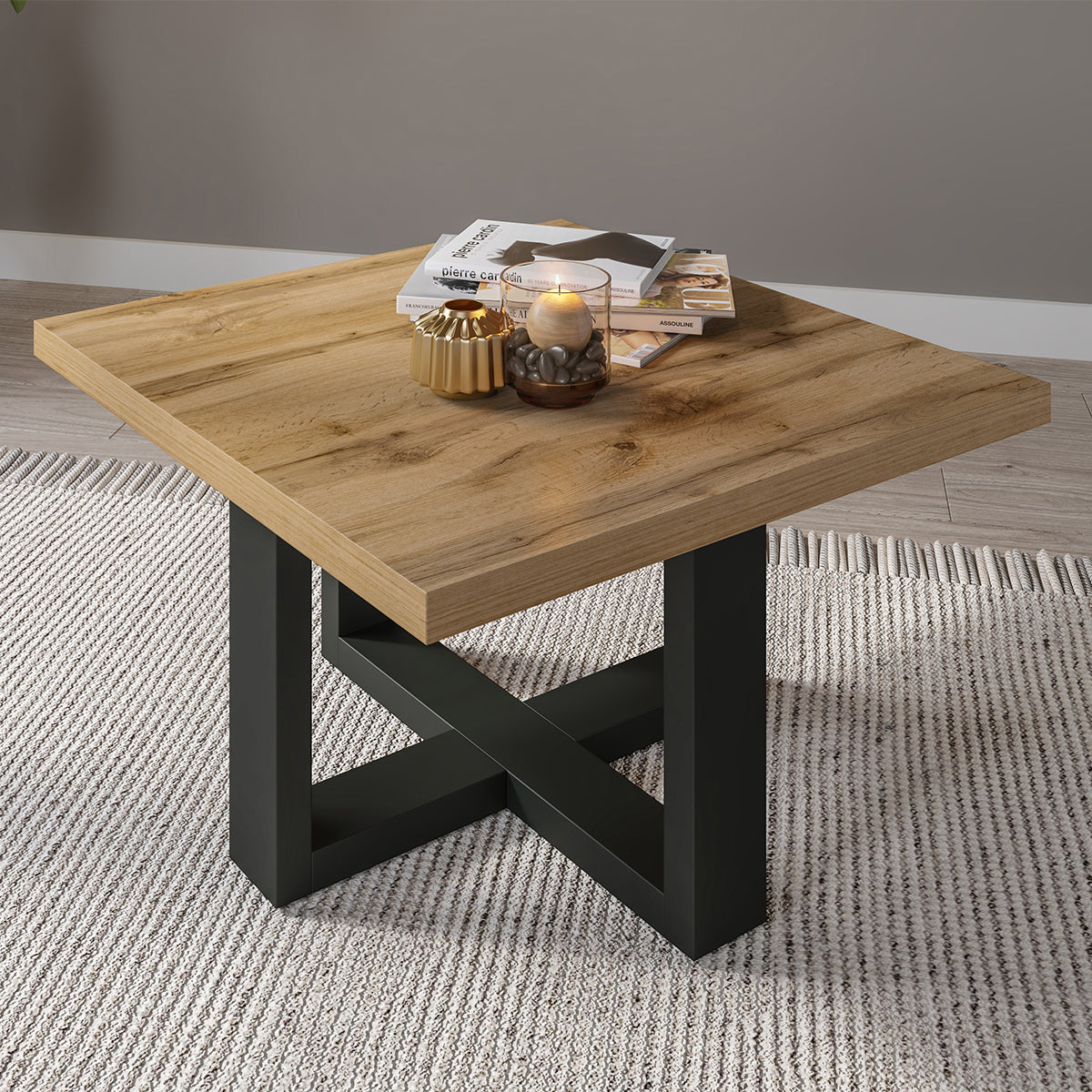 Table basse carrée Ezgui Bois et Noir - vue 2
