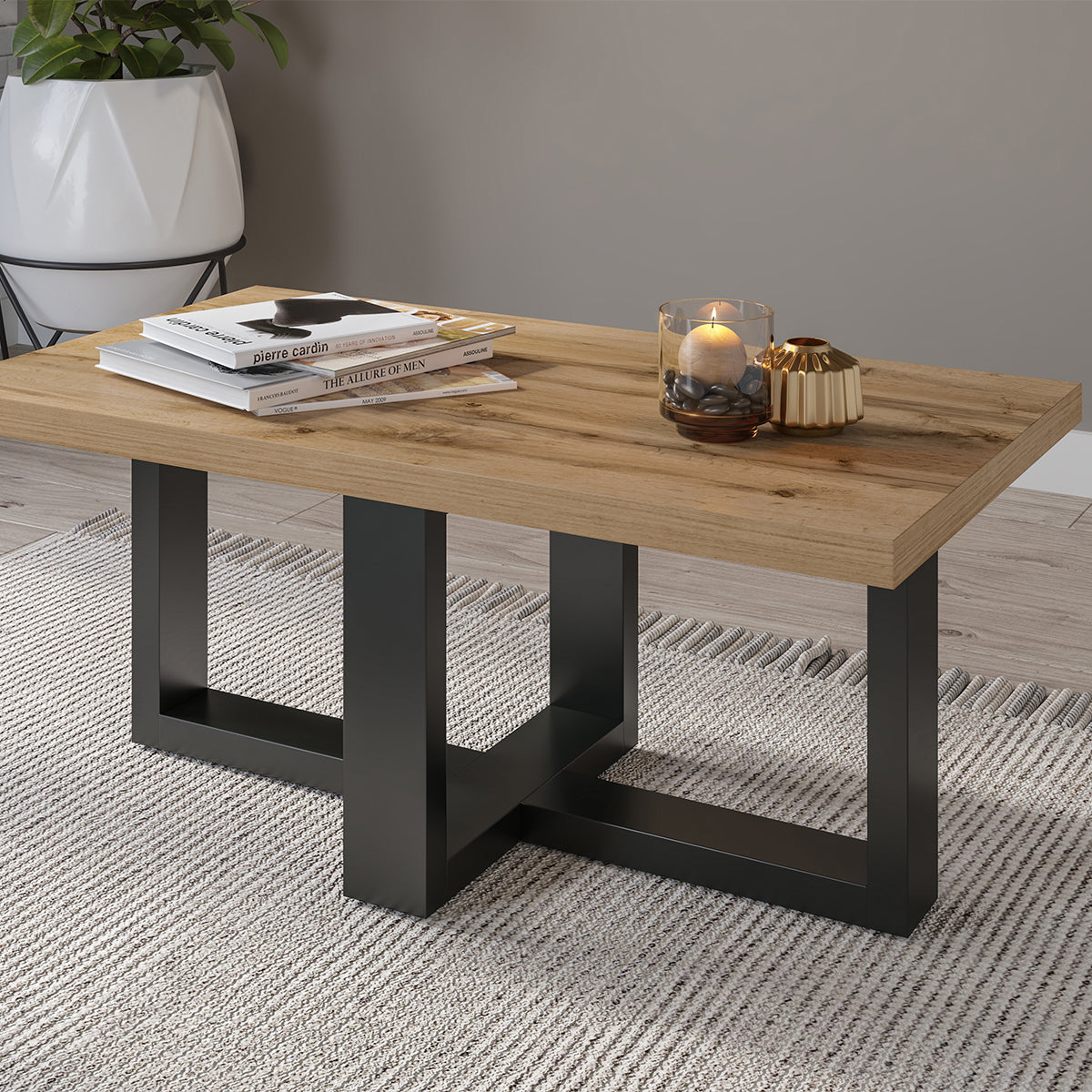 Table basse rectangle Ezgui Bois et Noir - vue 2