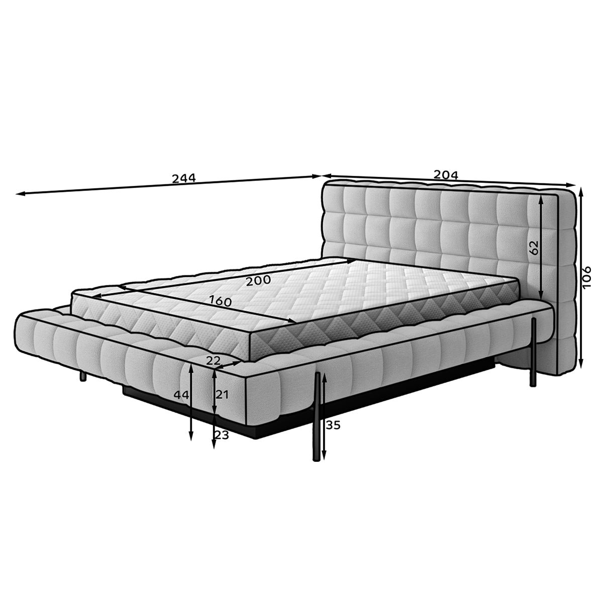 Lit coffre 160x200 sommier inclus Ezio Gris - vue 5
