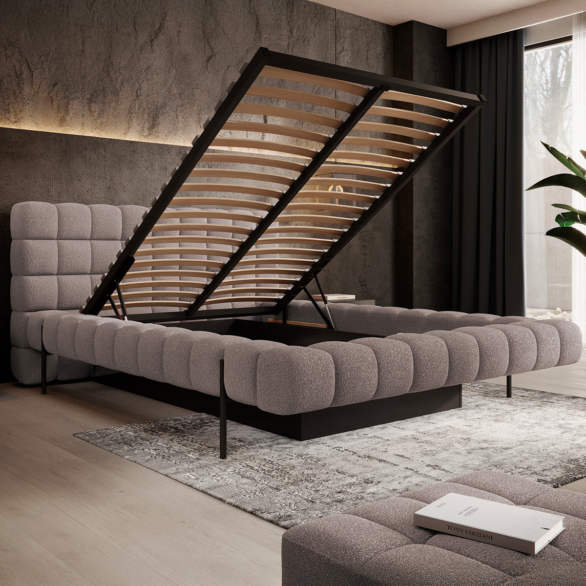 Lit coffre 160x200 sommier inclus Ezio Gris - vue 2