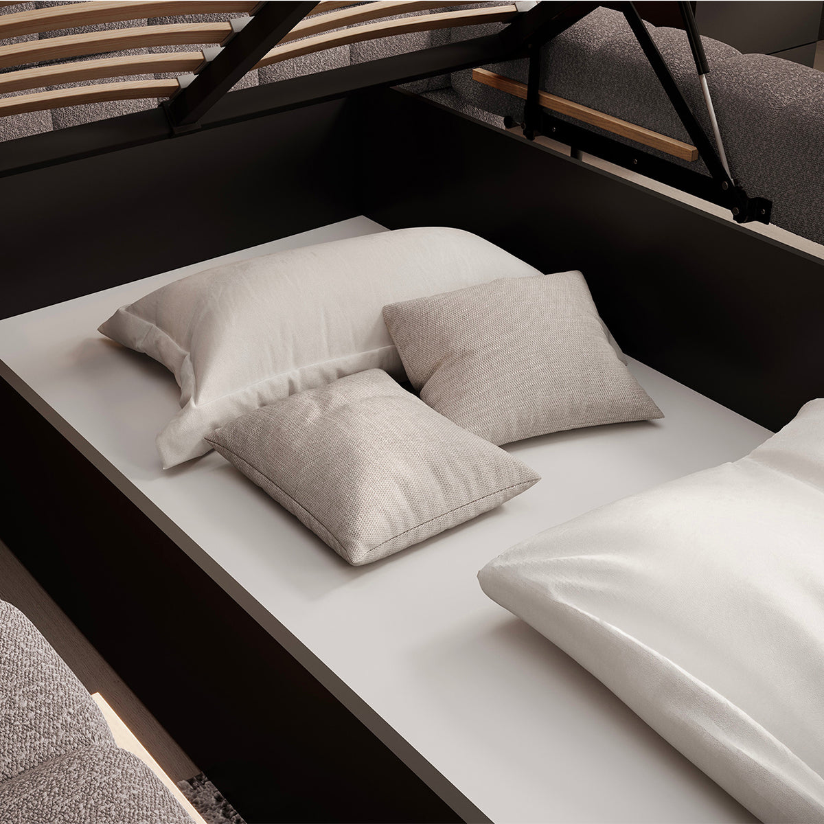 Lit coffre 160x200 sommier inclus Ezio Gris - vue 4