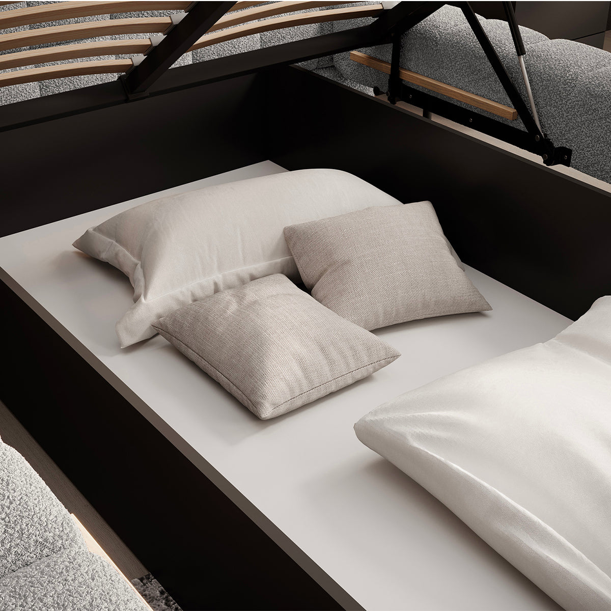Lit coffre 160x200 sommier inclus Ezio Gris clair - vue 4