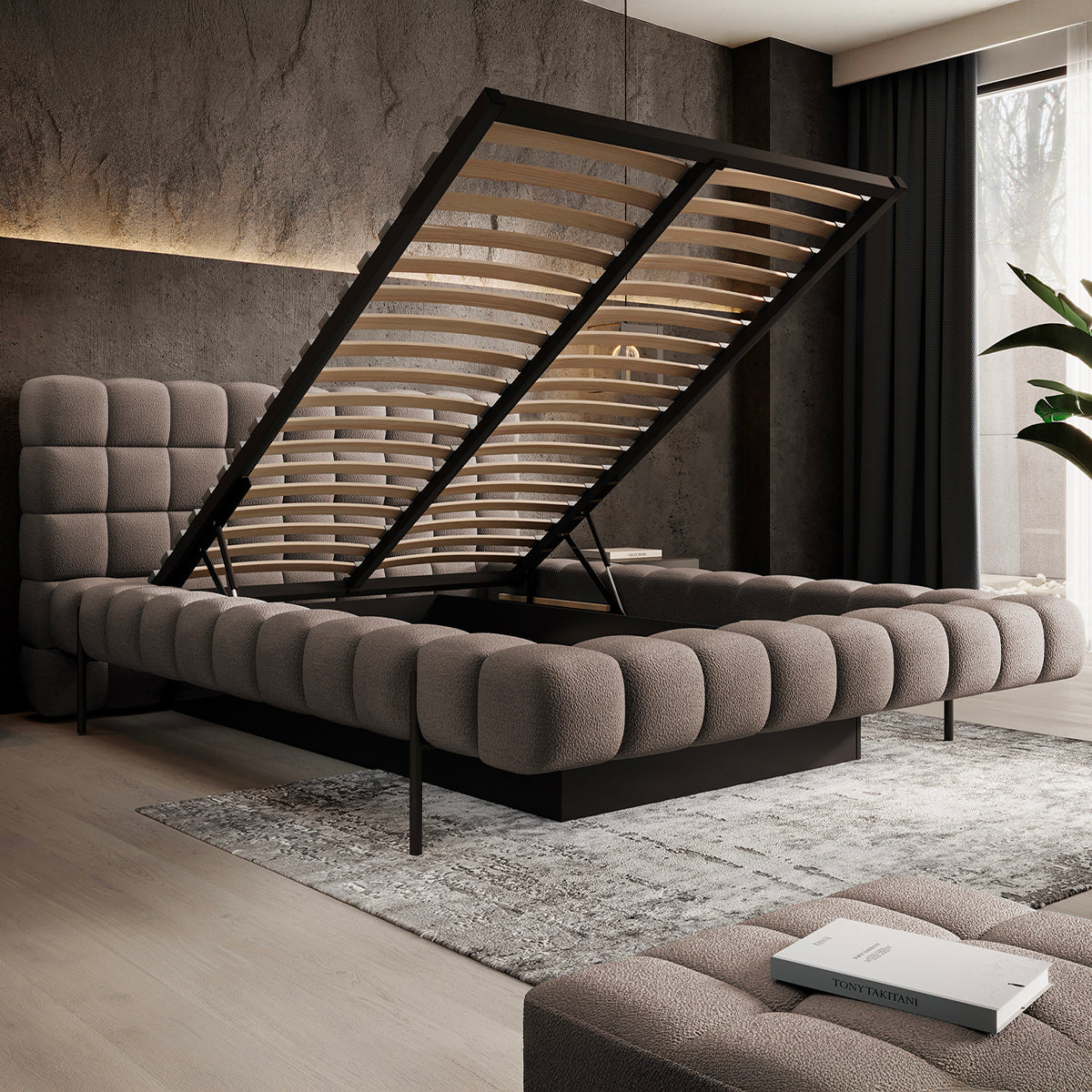 Lit coffre 160x200 sommier inclus Ezio Taupe - vue 2