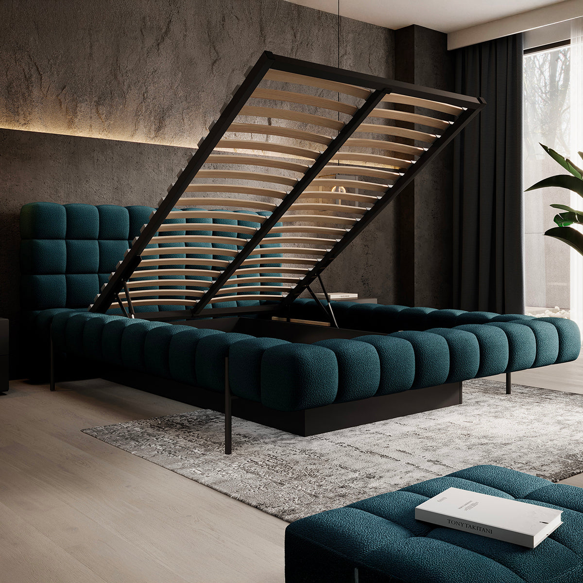 Lit coffre 180x200 sommier inclus Ezio Bleu - vue 2