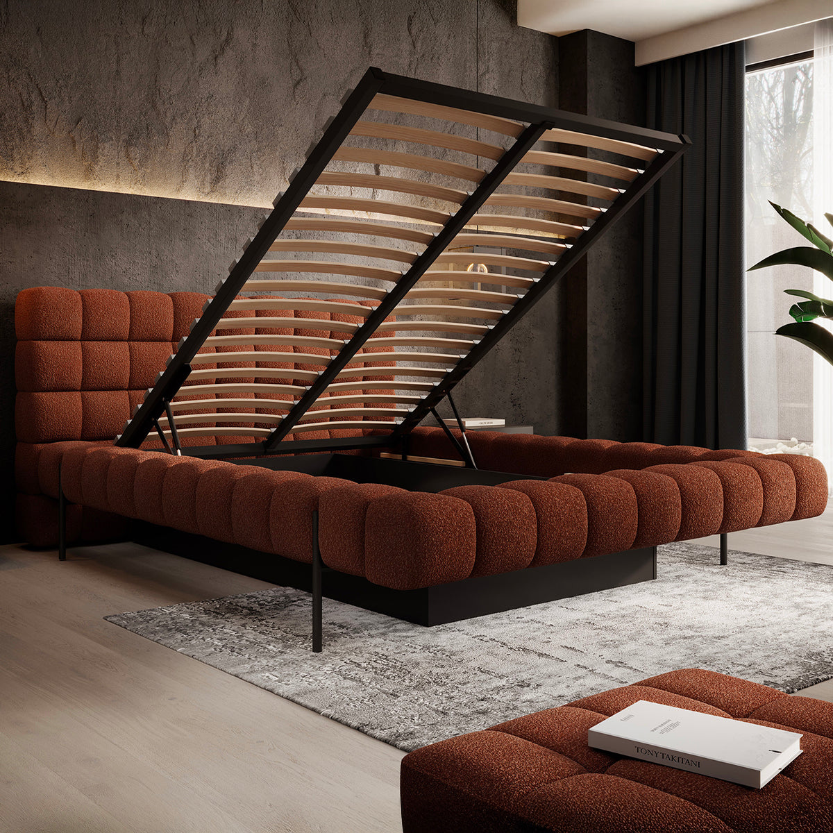 Lit coffre 180x200 sommier inclus Ezio Brique - vue 2