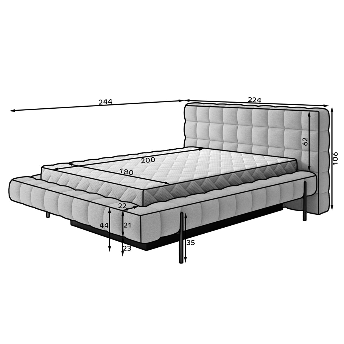 Lit coffre 180x200 sommier inclus Ezio Gris clair - vue 5