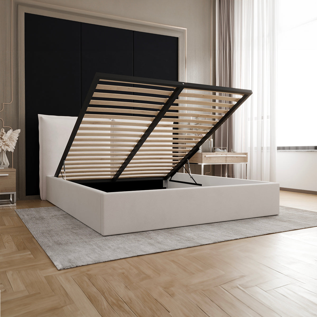 Lit coffre 160x200 sommier inclus Sandro Blanc cassé - vue 3