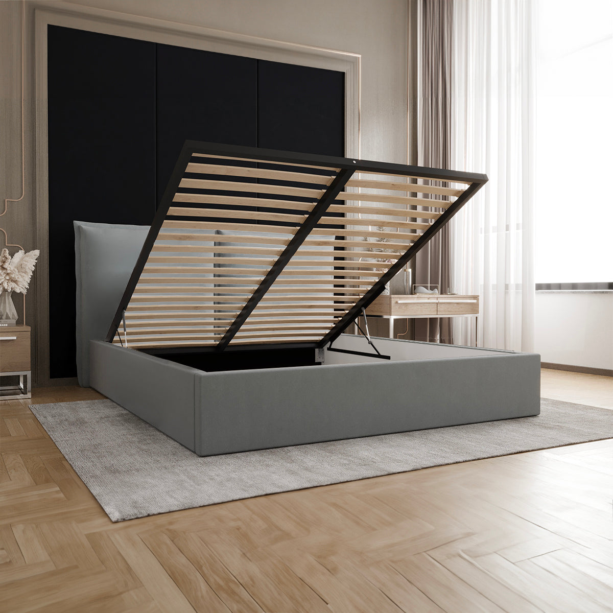 Lit coffre 160x200 sommier inclus Sandro Gris - vue 3