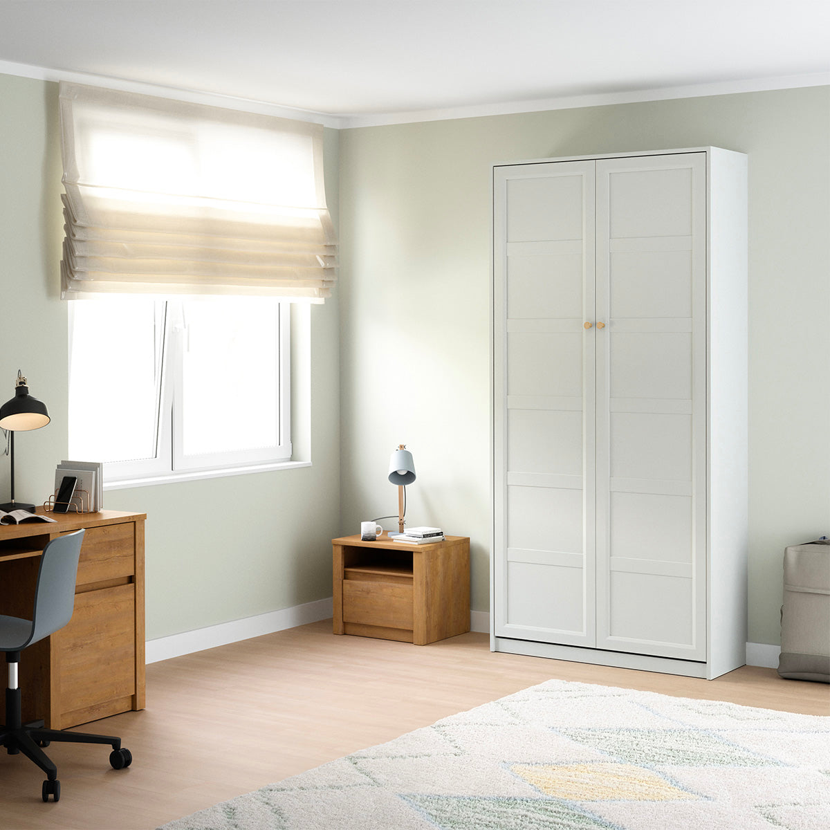 Lit escamotable 90x200 sommier et tête de lit inclus Fergus Blanc - vue 6