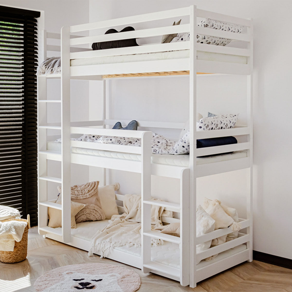 Lit superposé 3 niveaux 90x200 sommier inclus Florent Blanc - vue 4