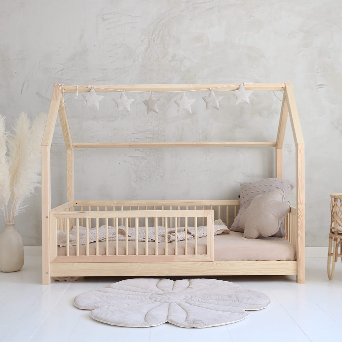 Lit cabane 80x160 barrière et sommier inclus pieds 5 cm Florie Bois - vue 5
