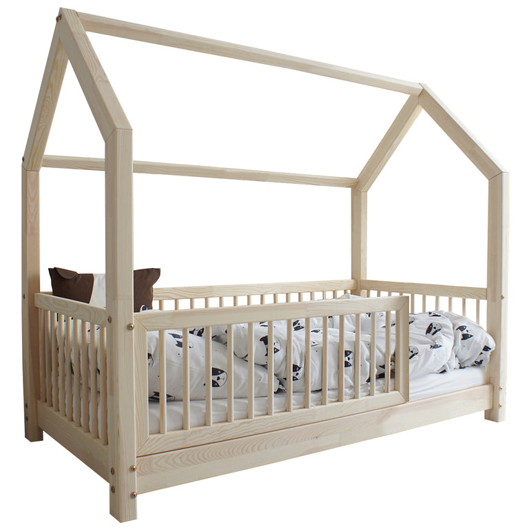 Lit cabane 90x190 barrière et sommier inclus pieds 5 cm Florie Bois - vue 2