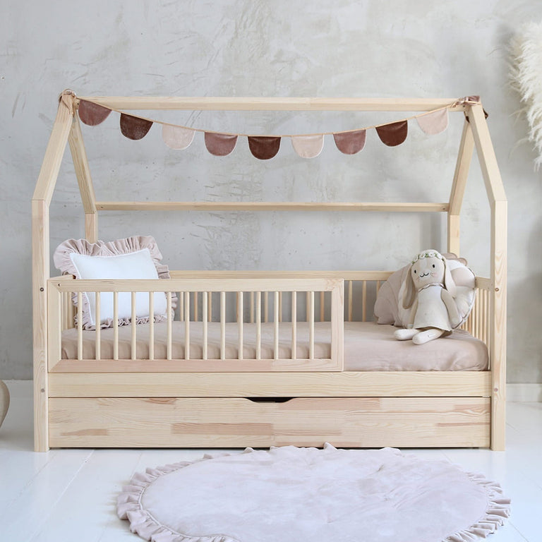 Lit cabane 90x190 barrière sommier et tiroir inclus Florie Bois - vue 7