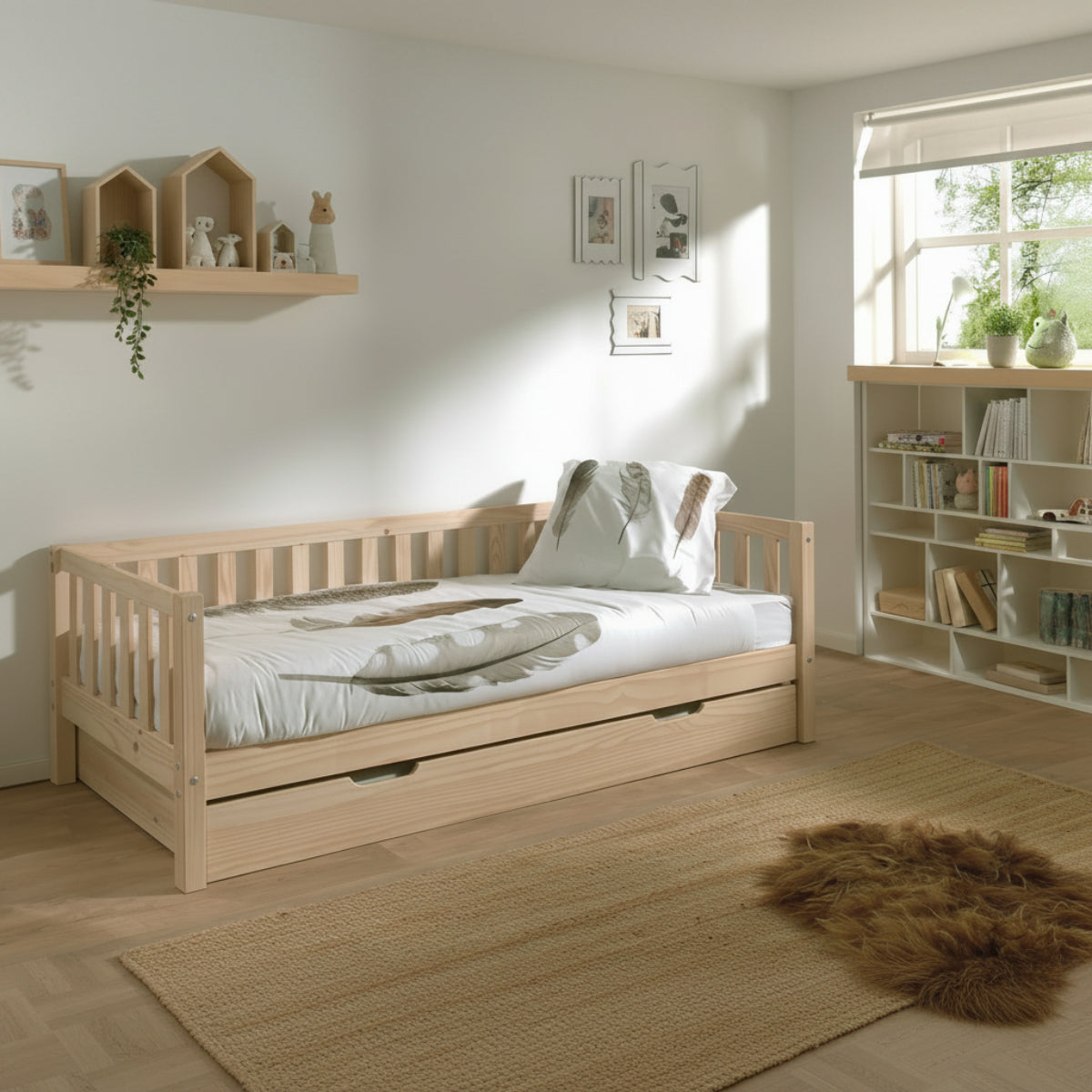 Lit banquette 90x200 sommier et tiroir de lit inclus Vipack Fritz - Bois - vue 4