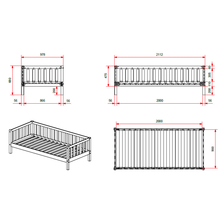 Lit banquette 90x200 sommier et tiroir de lit inclus Vipack Fritz - Bois - vue 6