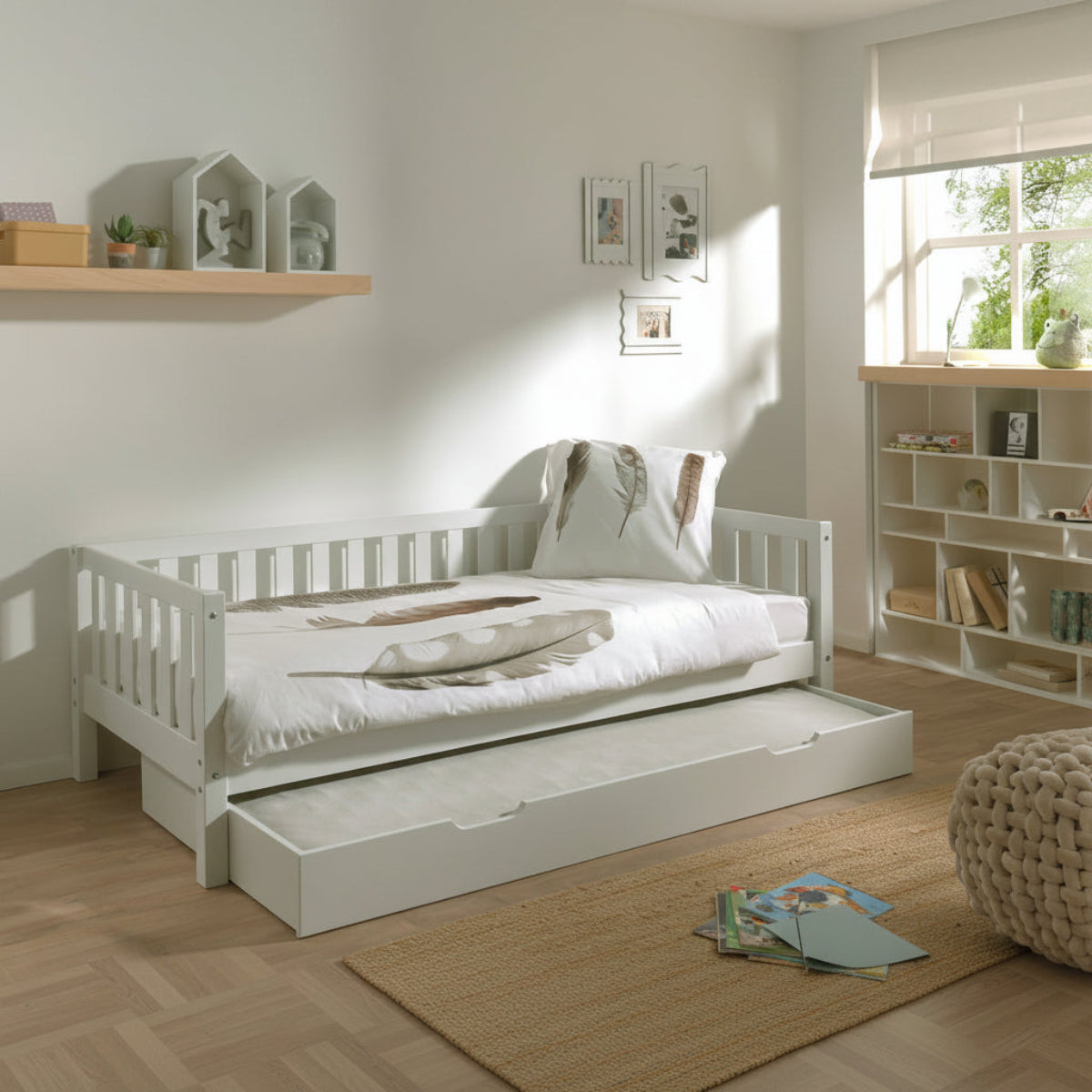 Lit banquette 90x200 sommier et tiroir de lit inclus Vipack Fritz - Blanc - vue 5