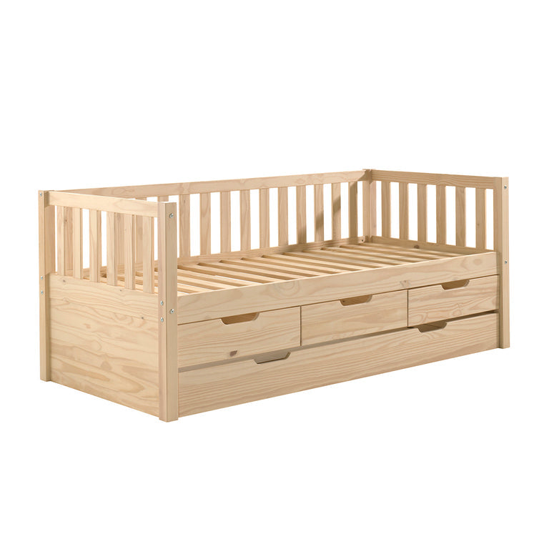 Lit banquette 90x200 sommier 3 tiroirs et tiroir de lit inclus Vipack Fritz - Bois