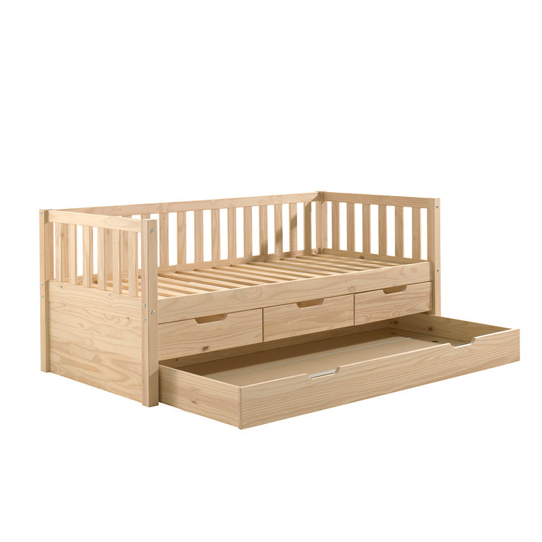 Lit banquette 90x200 sommier 3 tiroirs et tiroir de lit inclus Vipack Fritz - Bois - vue 2