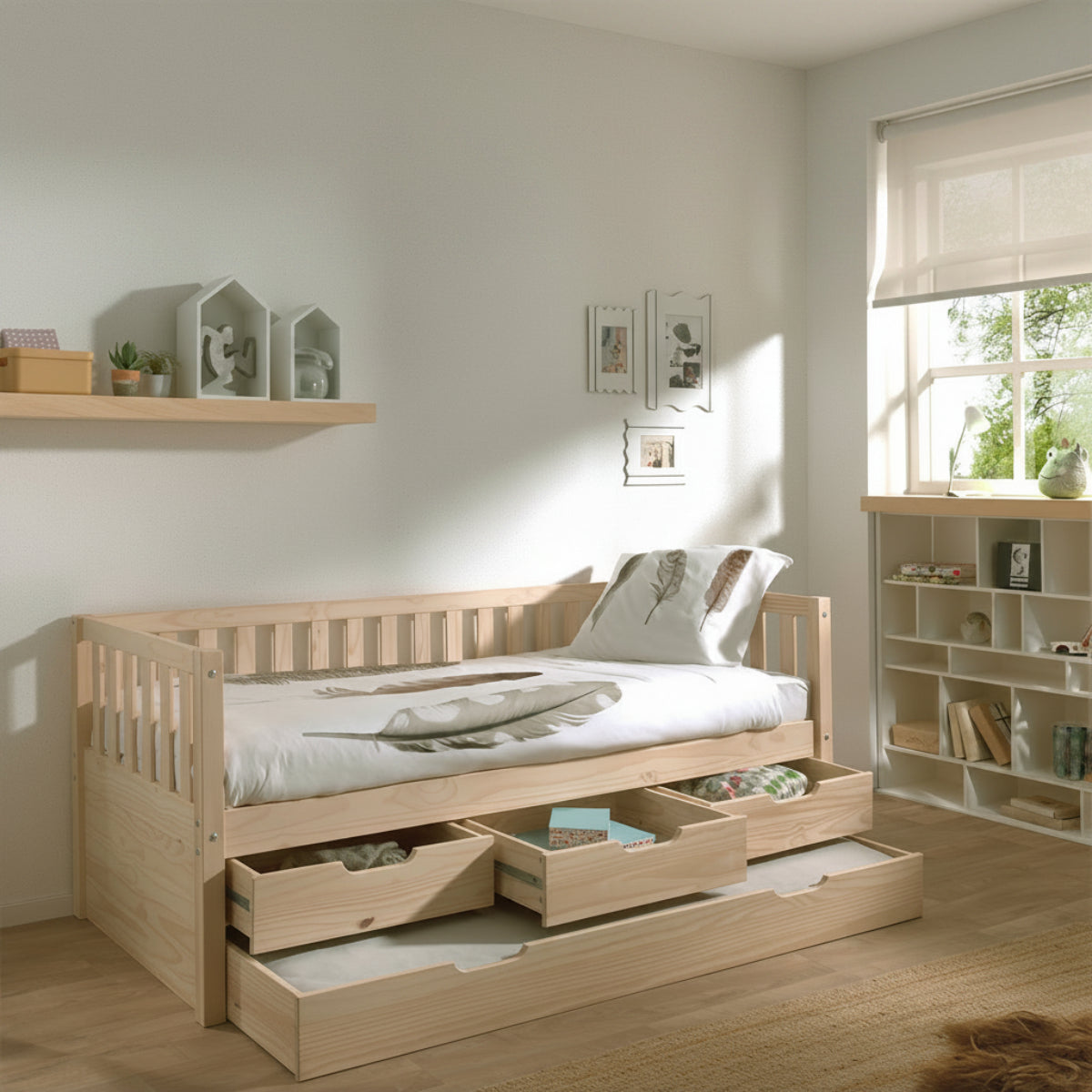 Lit banquette 90x200 sommier 3 tiroirs et tiroir de lit inclus Vipack Fritz - Bois - vue 5