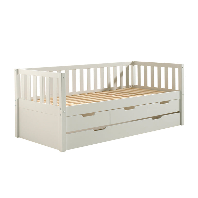 Lit banquette 90x200 sommier 3 tiroirs et tiroir de lit inclus Vipack Fritz - Blanc
