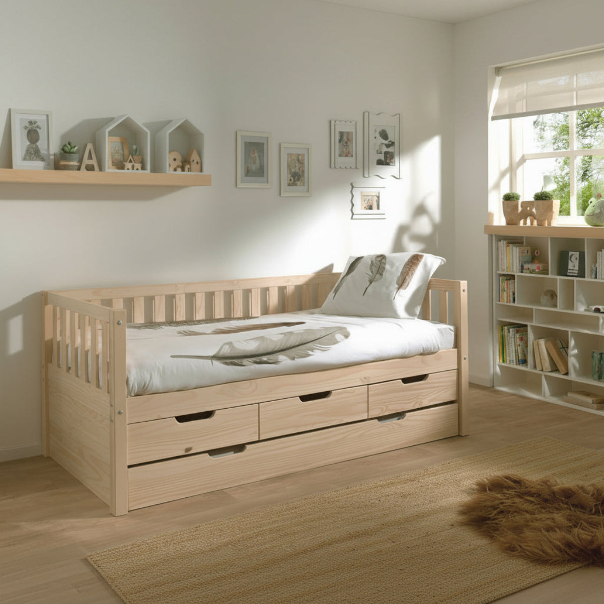 Lit banquette 90x200 sommier et 3 tiroirs inclus Vipack Fritz - Bois - vue 2