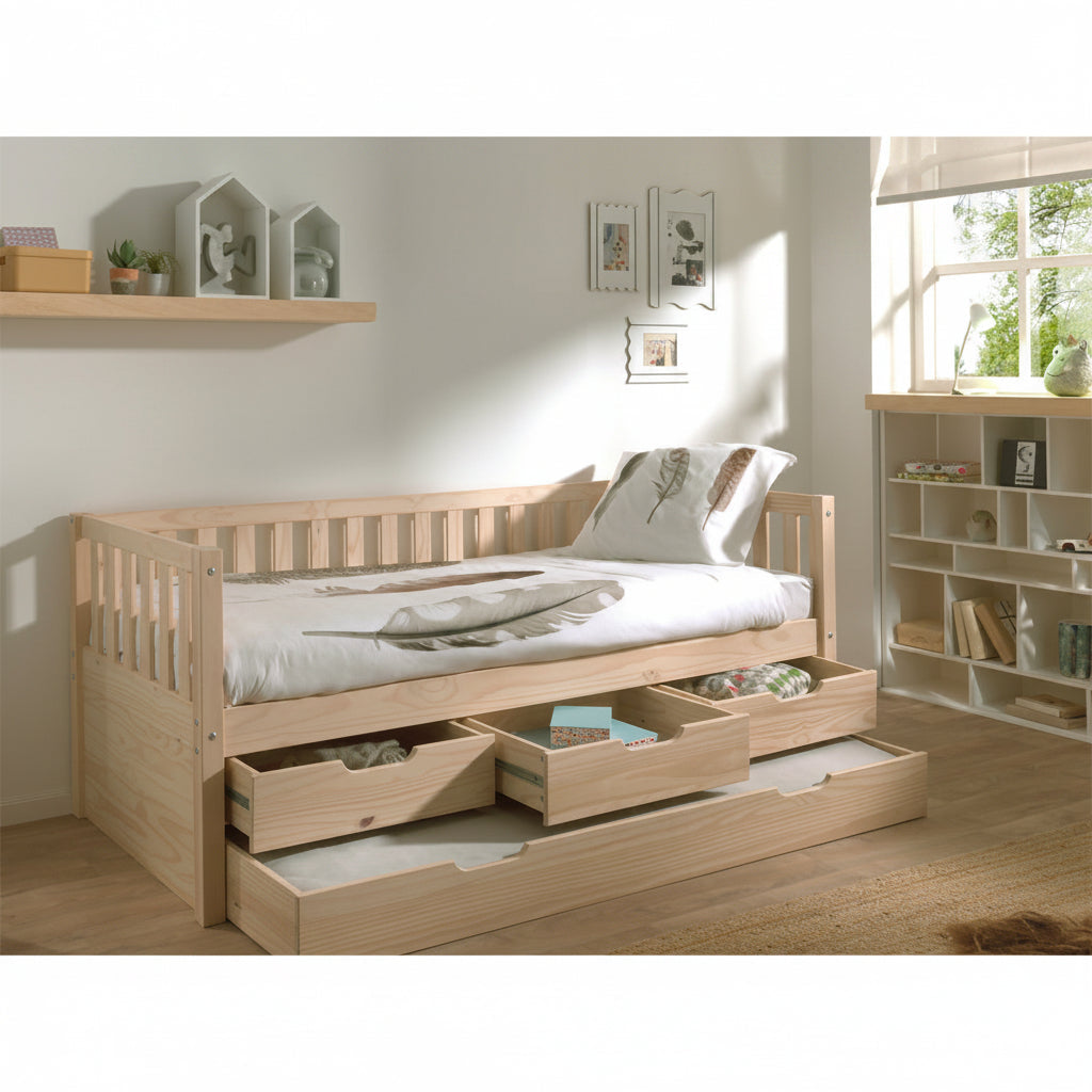 Lit banquette 90x200 sommier et 3 tiroirs inclus Vipack Fritz - Bois - vue 3