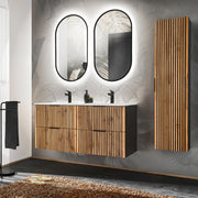 Ensemble meuble double vasque encastrée 120cm miroirs LED et colonne Gaia Bois et Noir
