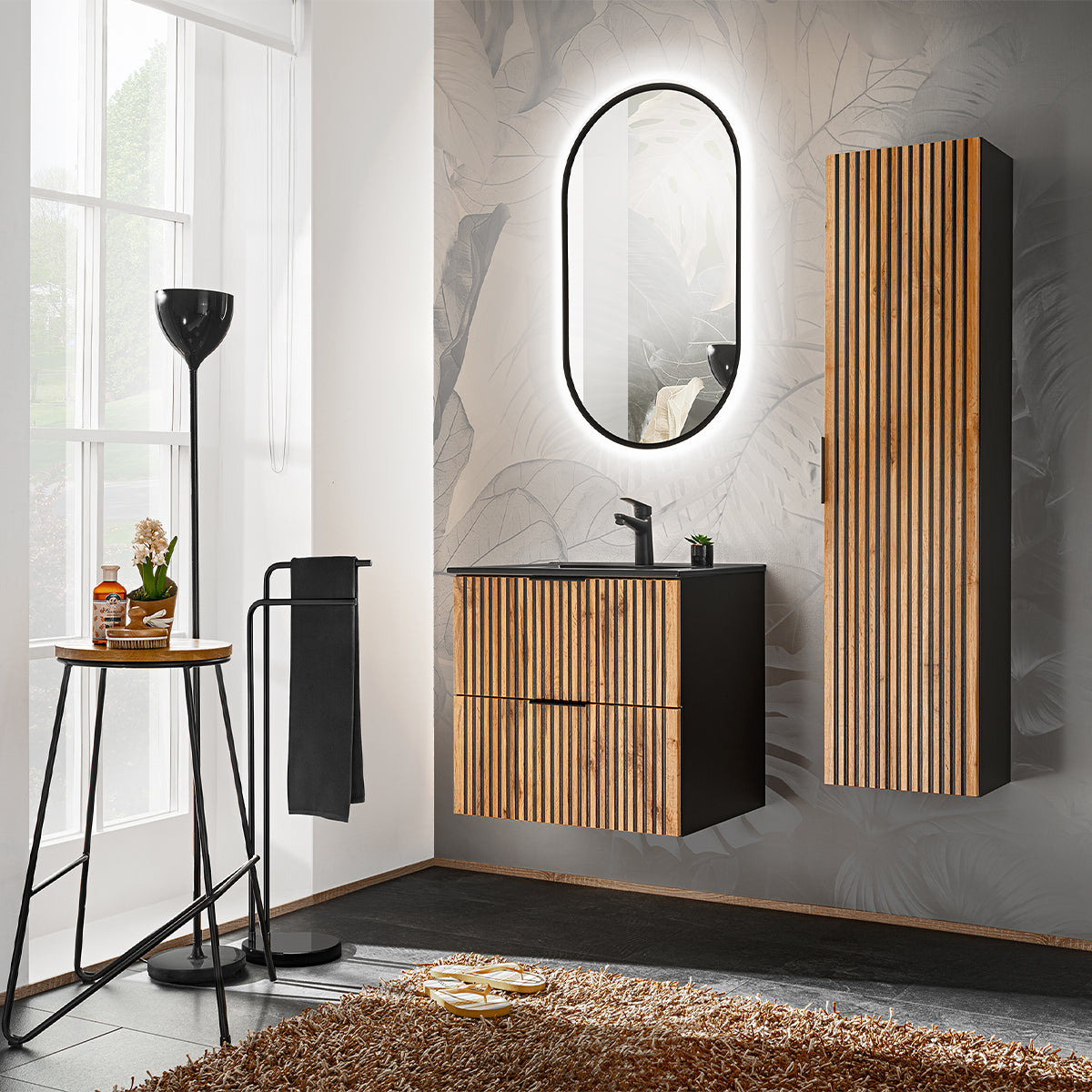 Meuble sous-vasque 60cm Gaia Bois et Noir - vue 4