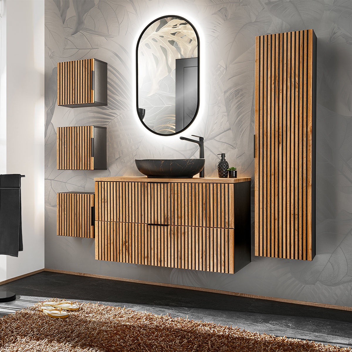 Meuble sous-vasque 80cm plan de toilette Gaia Bois et Noir - vue 4