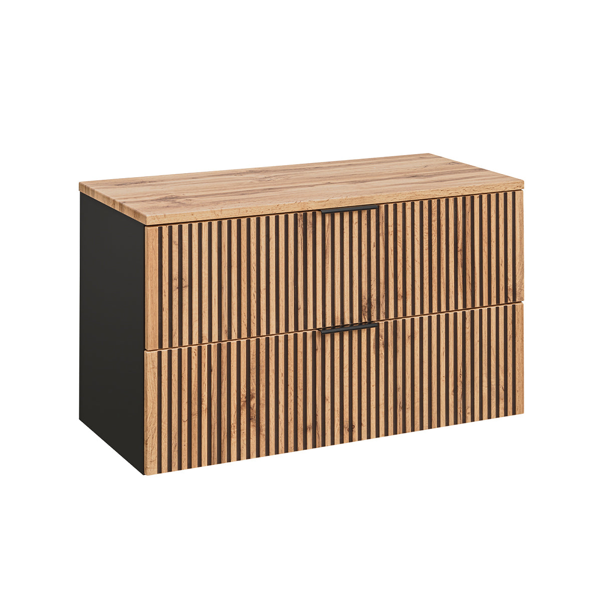 Ensemble meuble simple vasque 100cm colonne et 3 armoires murales Gaia Bois et Noir - Vasque Noir - vue 4