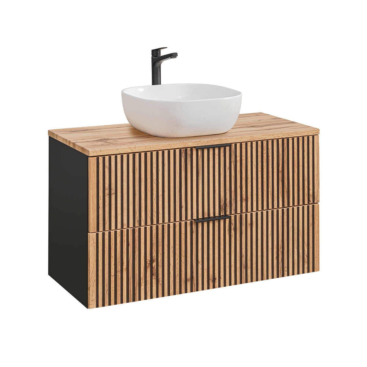 Ensemble meuble simple vasque 100cm et colonne Gaia Bois et Noir - vue 3