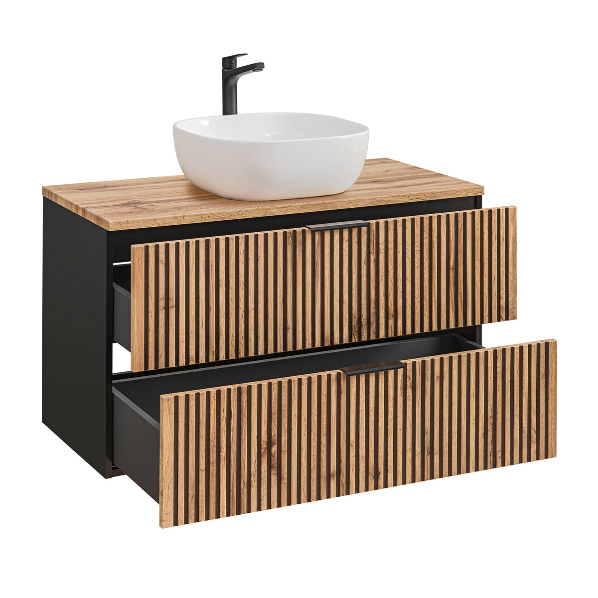 Meuble simple vasque 100cm Gaia Bois et Noir - vue 2