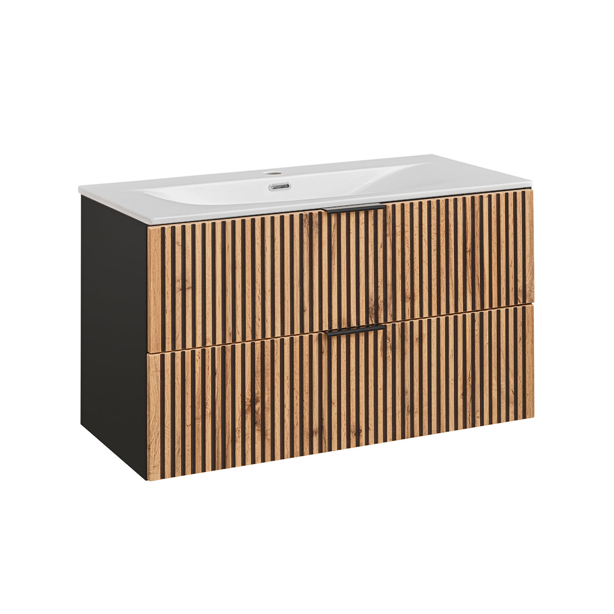 Meuble simple vasque encastrée 100cm Gaia Bois et Noir