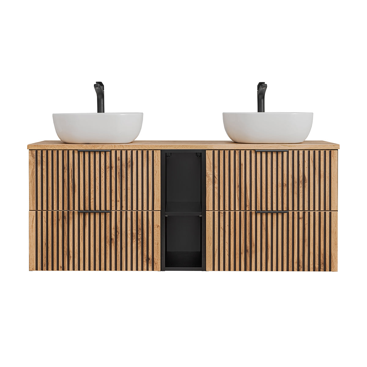 Meuble double vasque 140cm 2 niches Gaia Bois et Noir - vue 3