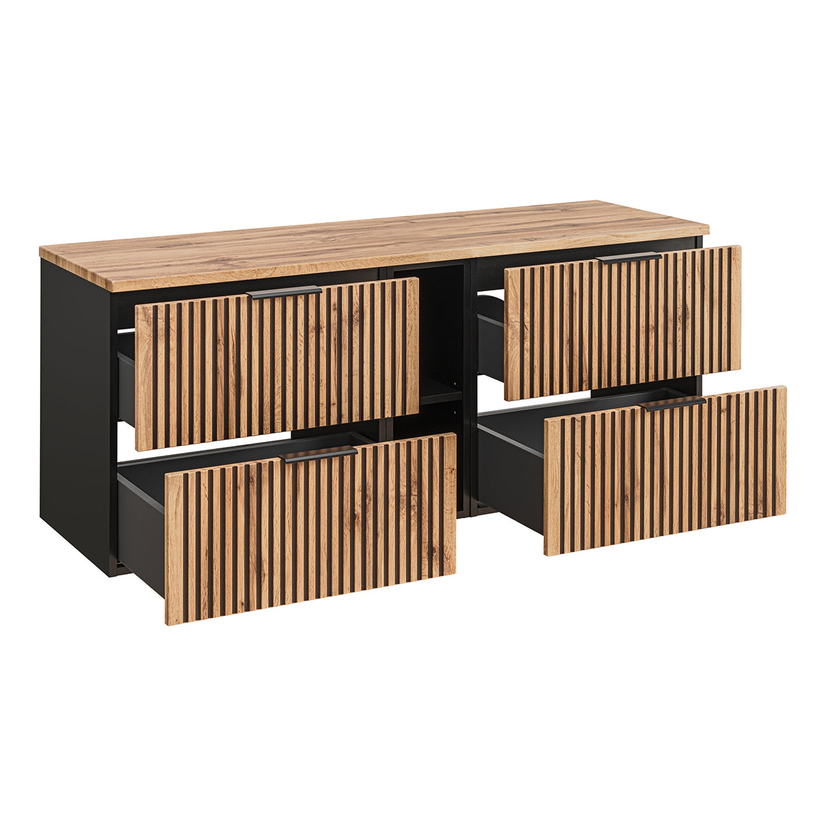 Meuble sous-vasque 140cm 2 niches Gaia Bois et Noir - vue 2