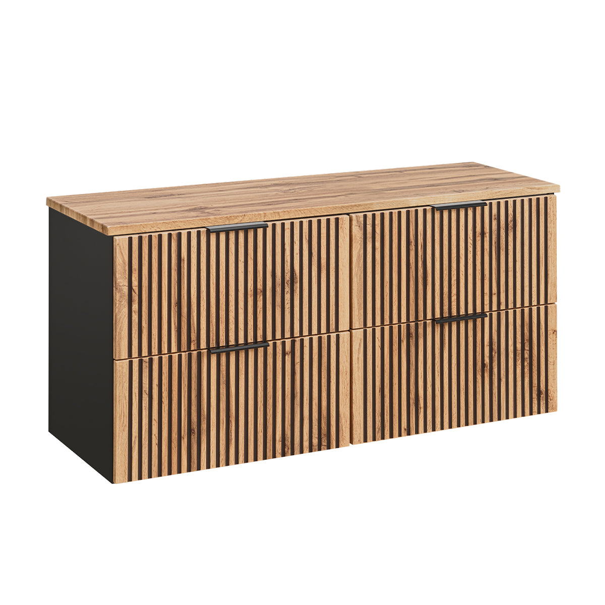 Meuble double vasque 120cm Gaia Bois et Noir - Vasque Noir - vue 2
