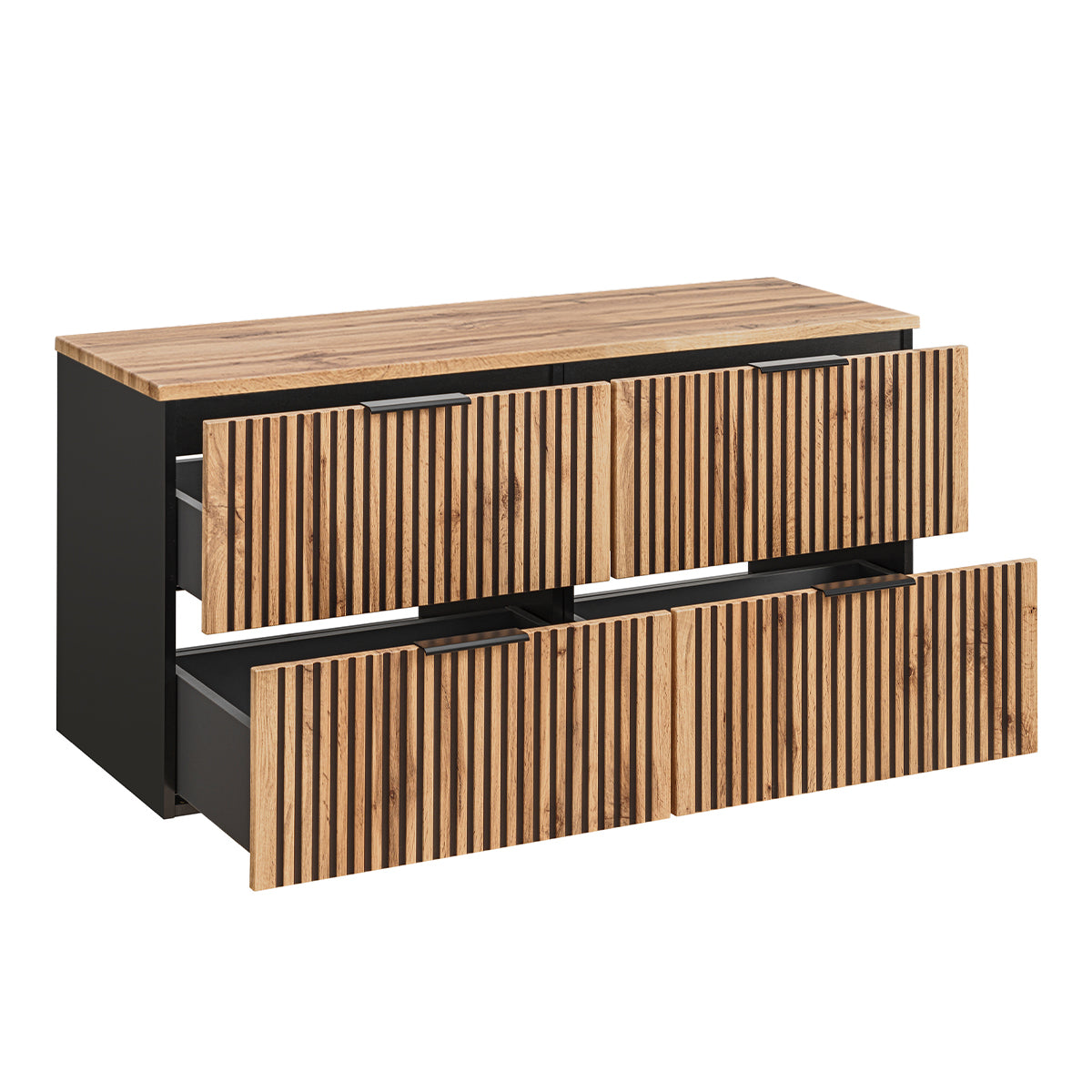 Ensemble meuble double vasque 120cm et colonne Gaia Bois et Noir - Vasque Noir - vue 4