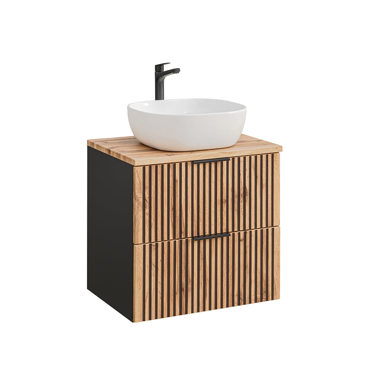 Ensemble meuble simple vasque 60cm et colonne Gaia Bois et Noir - vue 3